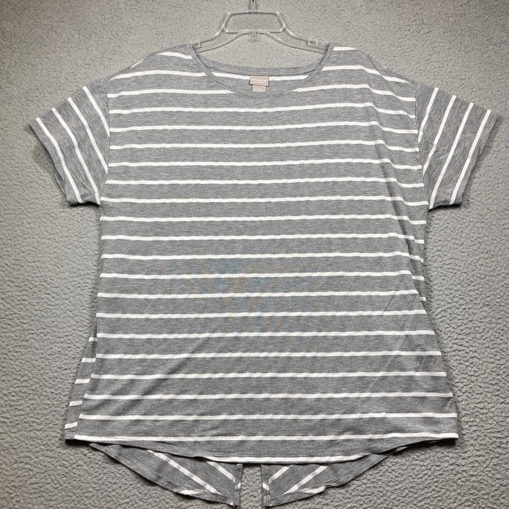 Chico's Zenergy T Shirt Womens 3 Size 16 Gray Stripe Short Sleeve Casual Relaxed